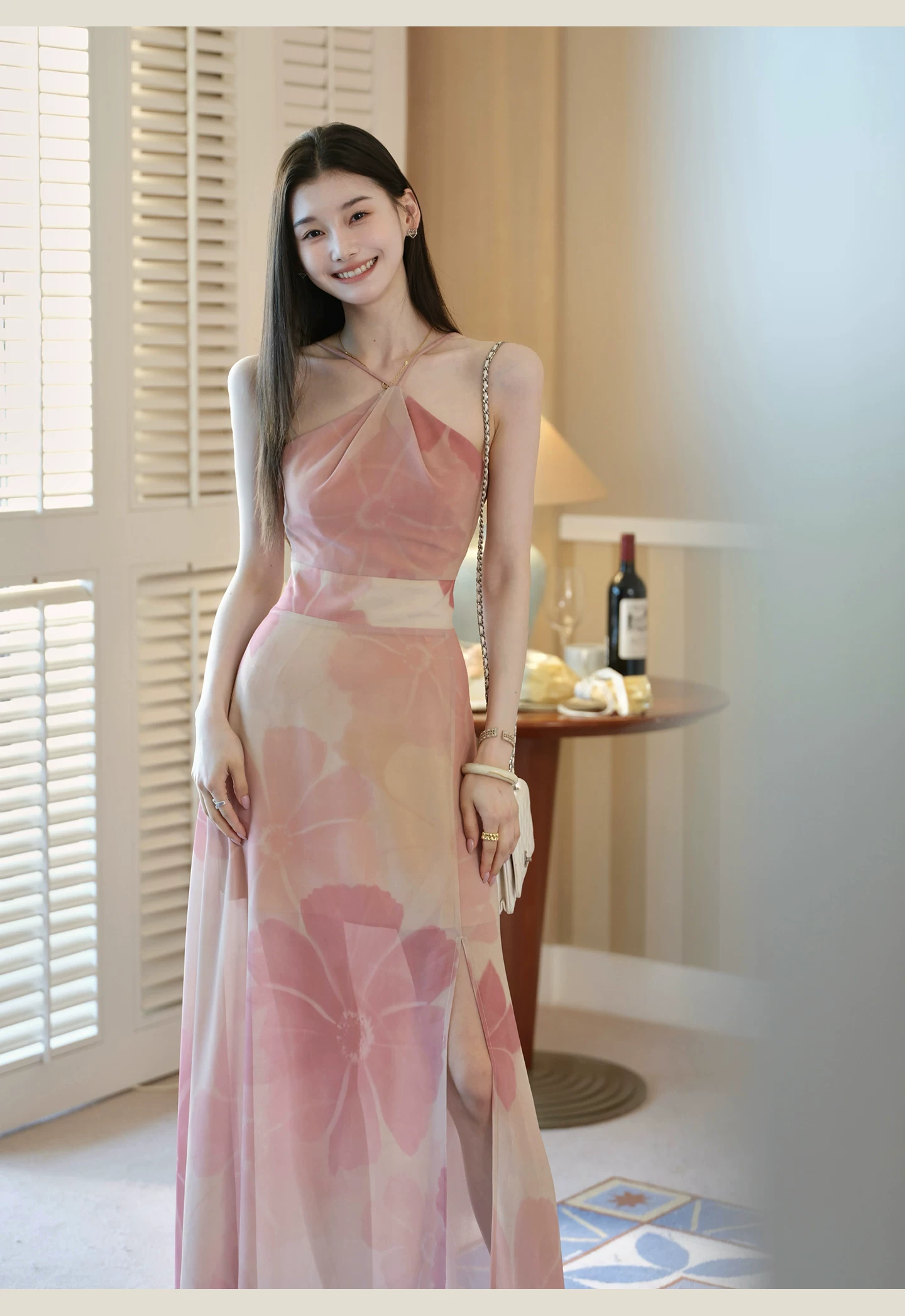 Hanging neck printed dress!!2214481225495 Hanging neck printed dress