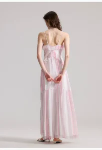 Summer new lightweight and elegant striped ruffle edge suspender long skirt