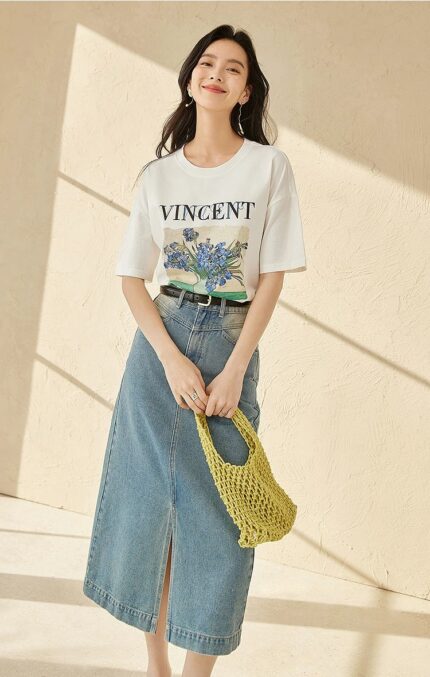 Van Gogh collaboration printed short sleeved T-shirt for women, 2026 summer new design sense top