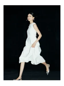 White Moonlight Nail Bead Hepburn Style White Dress
