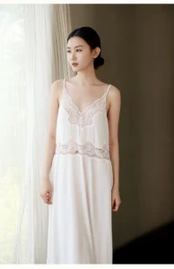 Modal silk elastic knitted suspender long skirt sexy nightgown