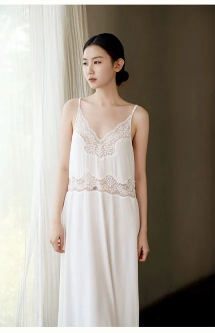 Modal silk elastic knitted suspender long skirt sexy nightgown