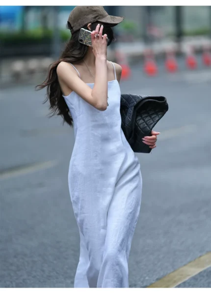 White linen camisole dress