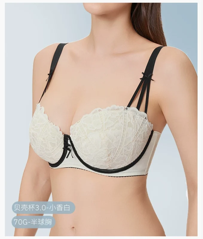 Underwear women's thin summer shell cup big chest gathering bra lace sexy bra