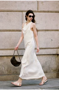 Off white loose neck and backless dress