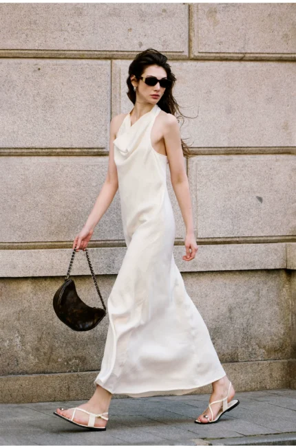 Off white loose neck and backless dress