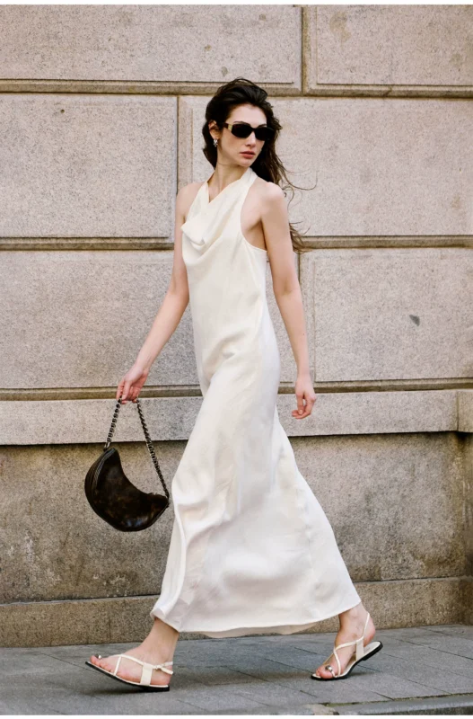 Off white loose neck and backless dress