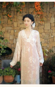 Silk dress, mulberry silk morning gown, nightgown