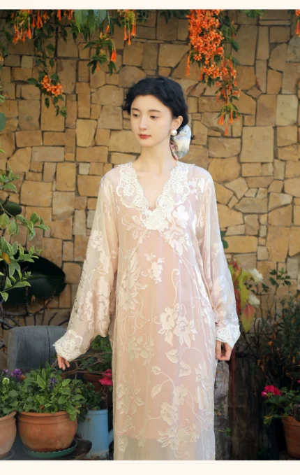 Silk dress, mulberry silk morning gown, nightgown
