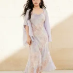 Fairy Fragmented Flower Swinging Neck Chiffon Strap Dress