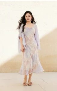 Fairy Fragmented Flower Swinging Neck Chiffon Strap Dress