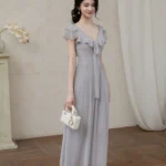 Three dimensional pleated lotus leaf edge dynamic chiffon dress