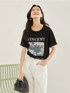 Van Gogh collaboration printed short sleeved T-shirt for women, 2026 summer new design sense top