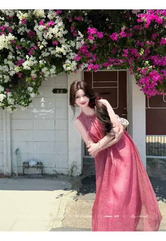 100 mulberry silk blend dress with suspender two-piece set for women's summer vacation long dress