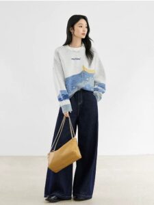 2026 Autumn New Sheep Wool Blended Knitted Sweater Jacquard Sweater for Women