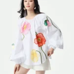 Handcrafted national style embroidered loose top with embroidered embroidery