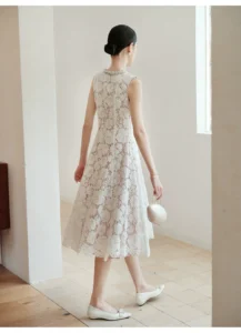 Customized water-soluble lace elegant sleeveless slimming dress