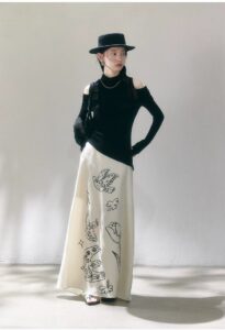 Tulip print Lyocell Tencel tied skirt