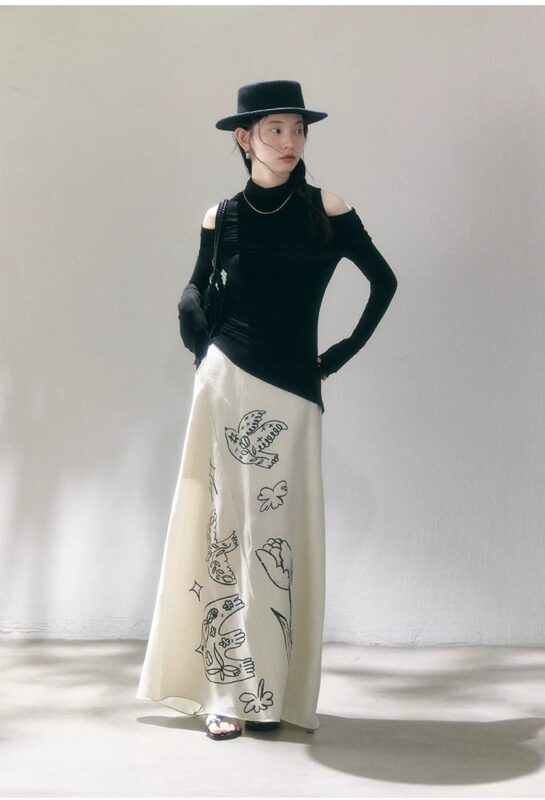 Tulip print Lyocell Tencel tied skirt