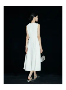 White Moonlight Nail Bead Hepburn Style White Dress
