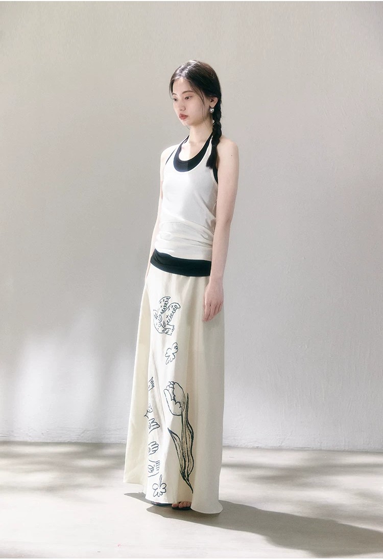 Tulip print Lyocell Tencel tied skirt!!374925351 Tulip print Lyocell Tencel tied skirt