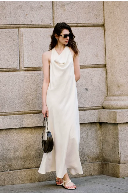 Off white loose neck and backless dress