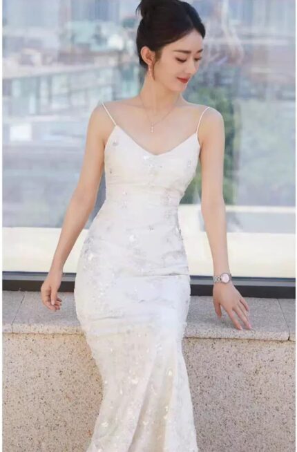 Fiber white suspender dress