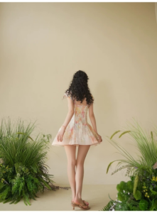 Girl oil painting print high-end design sense waist cinching dress
