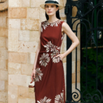 Tencel linen positioning printed vacation style dress