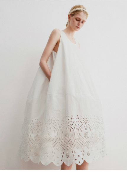 100% cotton heavy-duty hollow embroidery carved cocoon shaped balloon dress