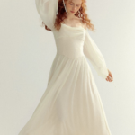 Dress with one shoulder white long skirt