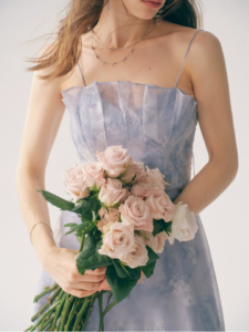 Blue dress, holiday floral dress, high-end camisole dress