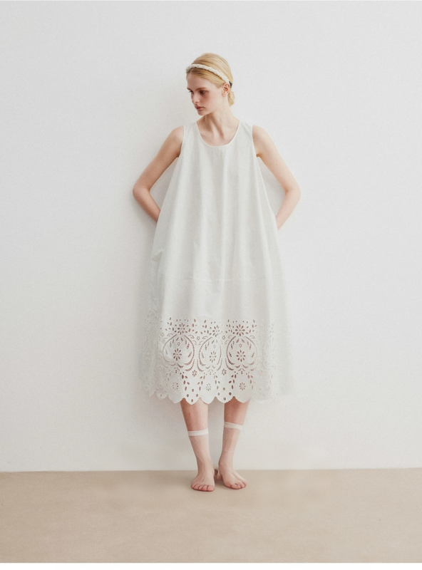 100% cotton heavy-duty hollow embroidery carved cocoon shaped balloon dress
