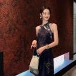 Double hot stamping embroidered neck hanging qipao skirt