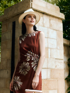 Tencel linen positioning printed vacation style dress