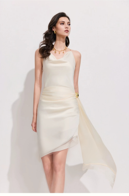 Vest lace patchwork half skirt/ribbon dress
