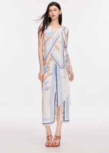 Printed vacation set, ribbon tied shirt, half skirt