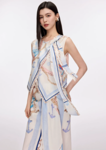 Printed vacation set, ribbon tied shirt, half skirt
