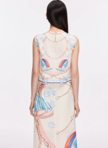 Printed vacation set, ribbon tied shirt, half skirt