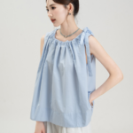 Blue French Sweet Sleeveless T-shirt Shirt