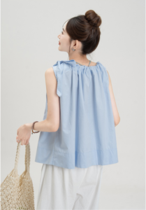 Blue French Sweet Sleeveless T-shirt Shirt