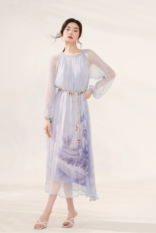 Silk dress 2026 silk printed long skirt, light luxury French skirt