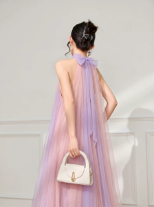 French fairy style sleeveless neck hanging mesh long dress