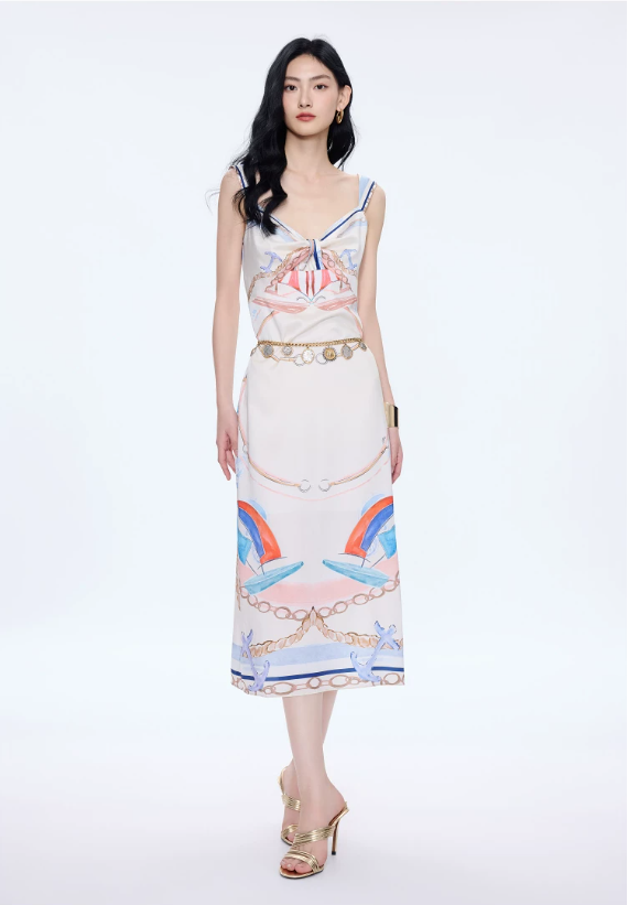 Rhine Island Style Printed Holiday Waist Strap Dress Rhine Island Style Printed Holiday Waist Strap Dress