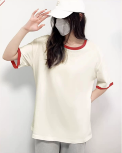 Color blocked pure cotton short sleeved t-shirt for women