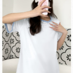 Color blocked pure cotton short sleeved t-shirt for women