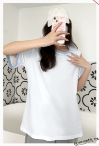 Color blocked pure cotton short sleeved t-shirt for women