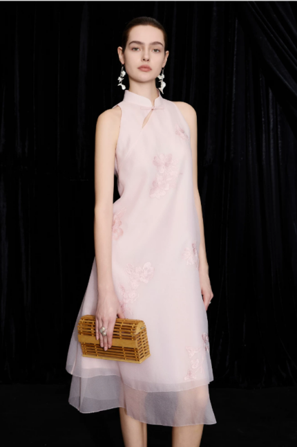 Sleeveless stand up collar dress, fashionable dress