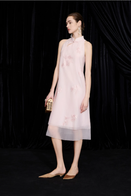Sleeveless stand up collar dress, fashionable dress