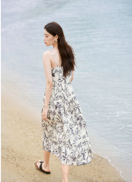 Ink printed suspender dress Ink printed suspender dress